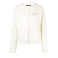 emporio armani veste zippée en velorus côtelé à broderies - blanc