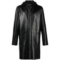 salvatore santoro manteau zippé en cuir à capuche - noir