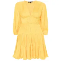 maje robe courte plissée à col v - jaune