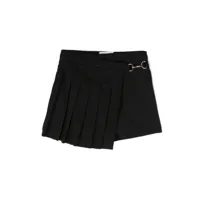fendi kids jupe-short plissée à logo brodé - noir