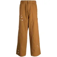 izzue pantalon droit à effet taches de peinture - marron