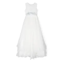 mimilù robe longue en tulle à fleurs appliquées - blanc