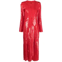 ganni robe longue plissée à empiècements en dentelle - rouge