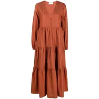 matteau robe longue en coton biologique à empiècements - orange