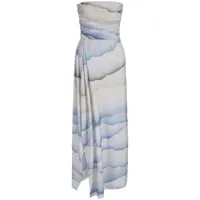 giorgio armani robe longue à motif abstrait en soie - bleu