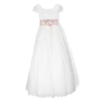 amaya robe plissée à appliques fleurs - blanc