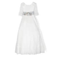 amaya robe longue à appliques fleurs - blanc