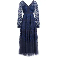 needle & thread robe longue celestia à fleurs brodées - bleu