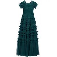 needle & thread robe longue lisette à volants - vert