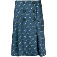 maison kitsuné jupe portefeuille à fleurs - bleu