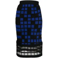 chanel pre-owned jupe mi-longue en maille à carreaux - bleu