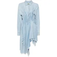 marques'almeida robe-chemise plissée en jean - bleu