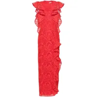 huishan zhang robe longue callum à dentelle fleurie - rouge