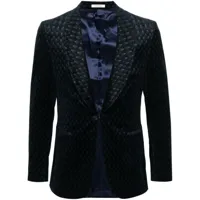 fursac veste de smoking en velours à motif géométrique en jacquard - bleu