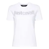 just cavalli t-shirt en coton à logo strassé - blanc