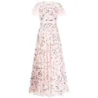 needle & thread robe longue à fleurs brodées - rose