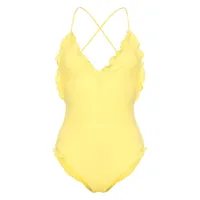 ulla johnson maillot de bain volanté à col v - jaune