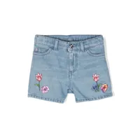 versace kids short en jean à fleurs brodées - bleu