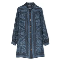 versace kids robe-chemise en soie à imprimé baroque - bleu