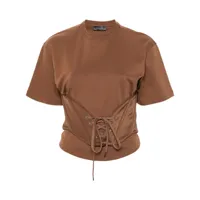 mugler t-shirt à détail de corset - marron