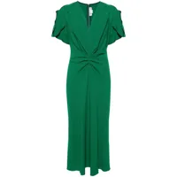 victoria beckham robe mi-longue à fronces - vert