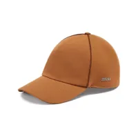 zegna casquette en coton mélangé à plaque logo - marron
