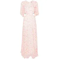maje robe drapée à fleurs - rose