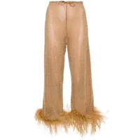 oséree pantalon bordé de plumes - marron