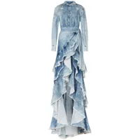 moschino robe longue à volants - bleu