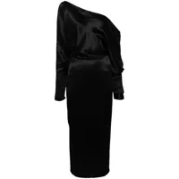 kiki de montparnasse robe mi-longue en soie à design à une épaule - noir