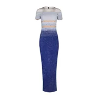 pamella roland robe longue ornée de sequins à effet dégradé - bleu