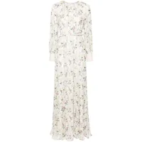 max mara robe longue en soie à fleurs - blanc
