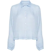 120% lino chemise en lin à effet de transparence - bleu