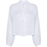 120% lino chemise en lin à effet de transparence - blanc