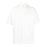 feng chen wang chemise rayée en coton à logo imprimé - blanc