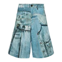 versace jeans couture short en jean à patch - bleu