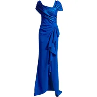 tadashi shoji robe longue asymétrique à design drapé - bleu