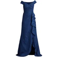 tadashi shoji robe longue évasée à motif floral - bleu