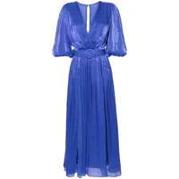 costarellos robe longue en soie à effet plissé - bleu