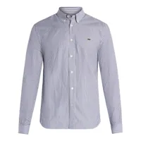 lacoste chemise rayée en coton à patch logo - blanc