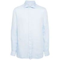 120% lino chemise en lin à manches longues - bleu