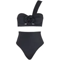 balmain bikini asymétrique à appliqué floral - noir