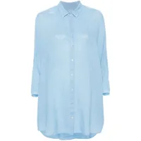 120% lino chemise à boutonnière sur le devant - bleu