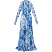 erdem robe longue imprimée à design plissé - bleu