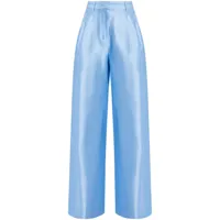 staud pantalon palazzo en soie à design plissé - bleu