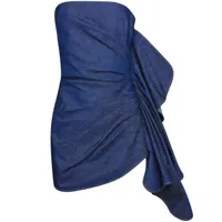 laquan smith robe courte froncée à volants - bleu