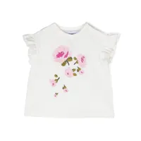simonetta t-shirt volanté à appliqué fleur - blanc