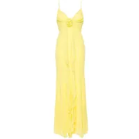 blumarine robe longue en soie à fleurs appliquées - jaune