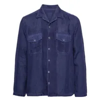 120% lino chemise en lin à col cranté - bleu