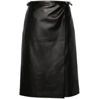givenchy jupe portefeuille en cuir à taille ceinturée - noir